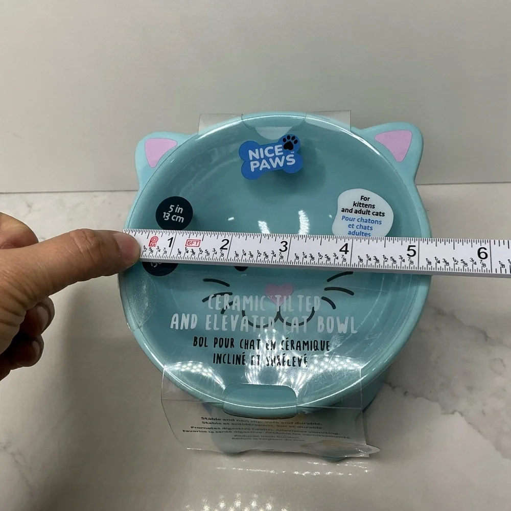 Teal Cat Ceramic Pet Bowl - Cute Heart Nose Design Elevated new